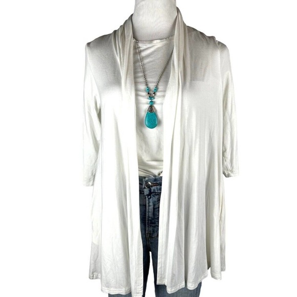 White Bamboo Open Front Minimalist Staple Cardigan S/M Orange Fashion Village - Picture 1 of 5